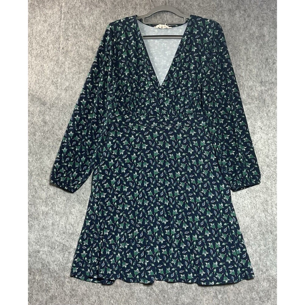 Boden Dress Womens 8P Blue Floral V Neck Pockets Knee Length Cottage Petite 8